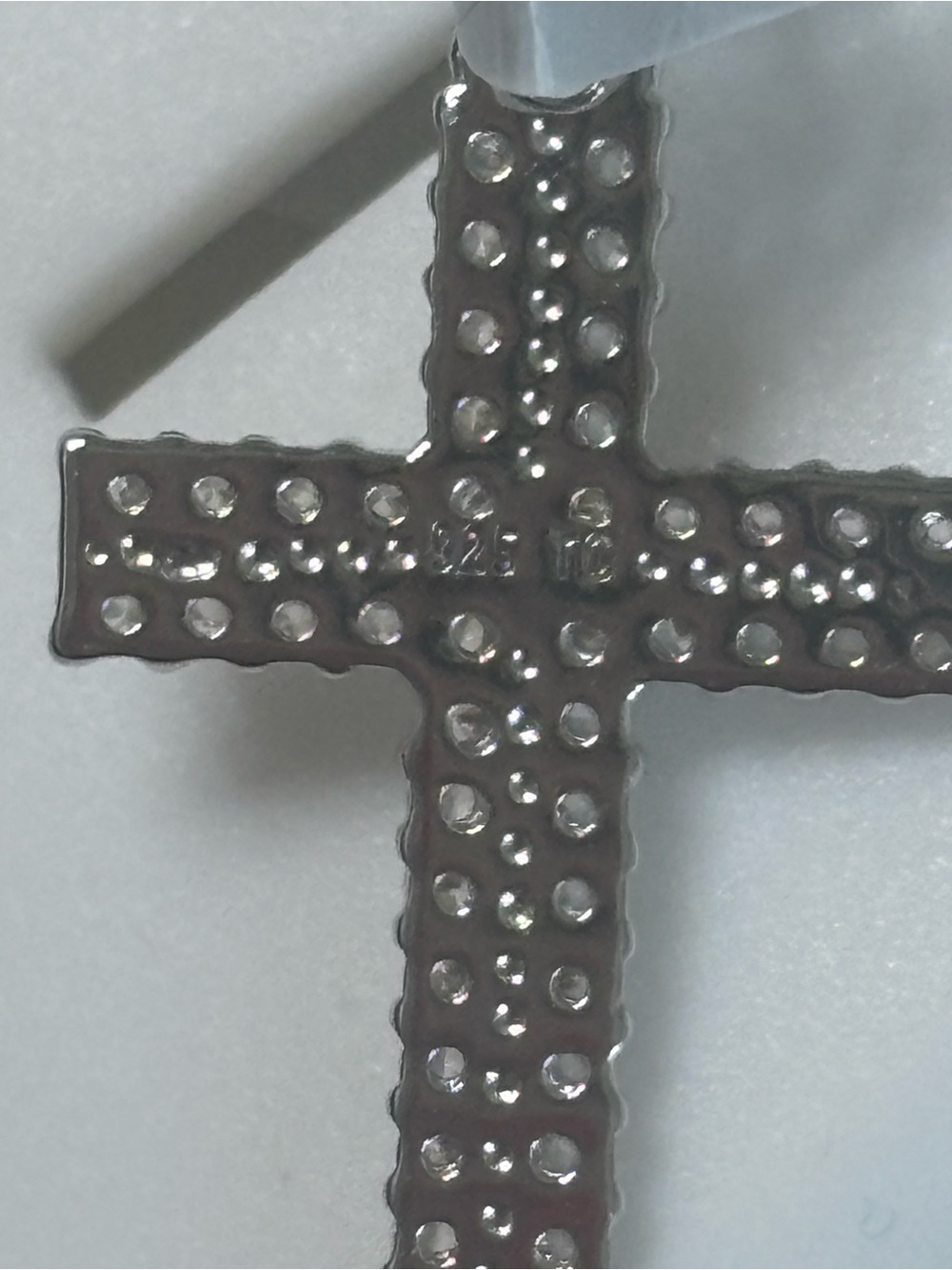 Sterling Cross Pendant Necklace with Clear Stones - Silver - Picture 5 of 5
